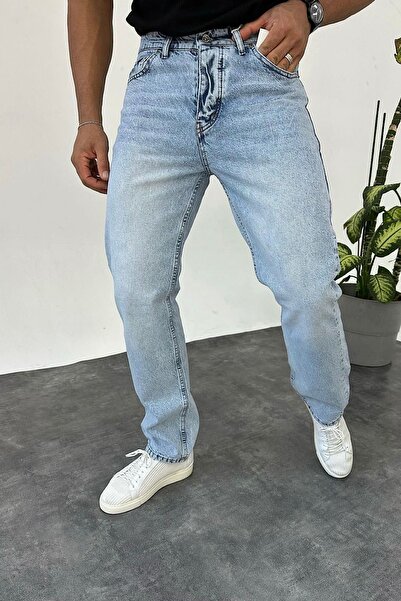 BDRMAN Baggy Bol Kalıp Buz Mavisi Eskitme Model Kot Pantolon