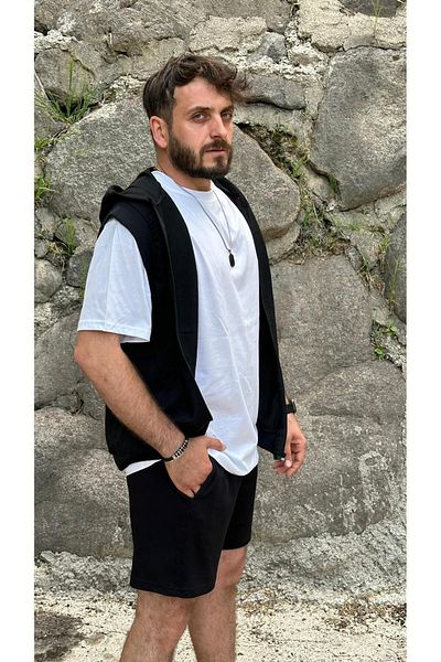 MODARİCH 3-Pack Basic Shorts Sleeveless Cardigan T-Shirt Set - Black Short Sleeve Hooded Summer