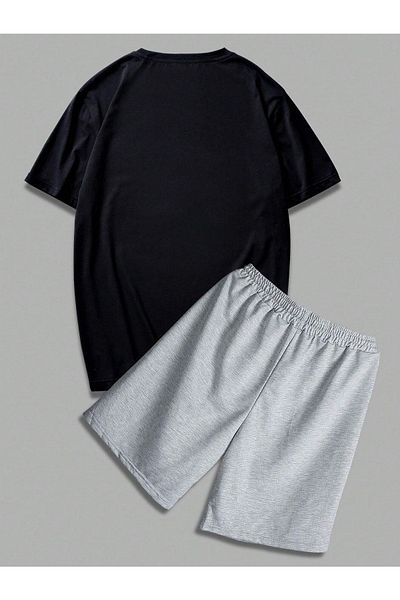MODARİCH Dragon T-shirt Shorts - Black Gray Short T-Shirt Top and Bottom Set Printed Oversize Crew Neck