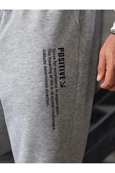 Mythologie Ανδρικό παντελόνι Jogger Positive Texting - Γκρι εμπριμέ λαστιχένιο πόδι ψηλόμεσο χειμώνα