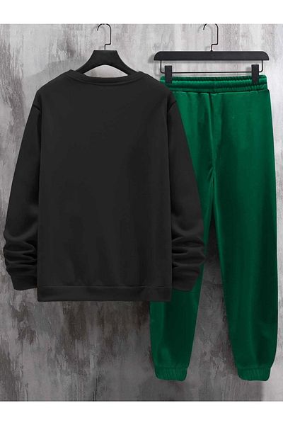 MODARİCH New York διπλό εμπριμέ πράσινο Jogger μαύρο φούτερ στο κάτω επάνω μέρος σετ φόρμας Oversize Crew Neck