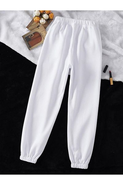 Mythologie High Waist White Printed Clever Vintage Jogger Sweatpants - Rubber Leg Winter