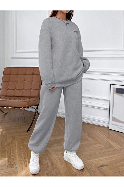 MODARİCH Sierra Nevada Sweatshirt Eşofman Altı Jogger - Gri Baskılı Alt Üst Eşofman Takımı Bisiklet Yaka