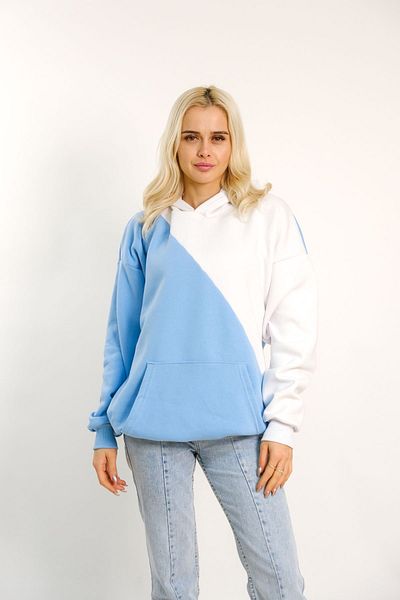 MODARİCH Hanorac de iarnă Basic Cross Double Color Piece - Glugă supradimensionată alb albastru baby