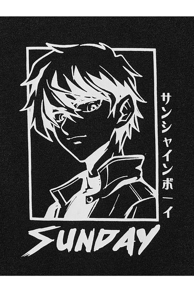 Mythologie Μπλουζάκι Sunday Anime Logo - Μαύρο, εμπριμέ, Oversize, Crew λαιμόκοψη, κοντό μανίκι