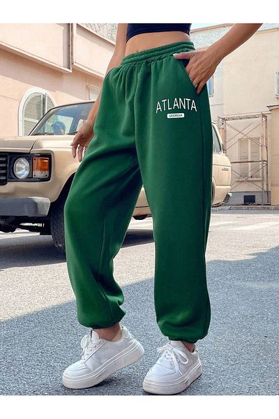 Mythologie Ψηλόμεσο ελαστικό πόδι Atlanta Georgia Jogger Sweatpants - Nefti Green Printed Winter