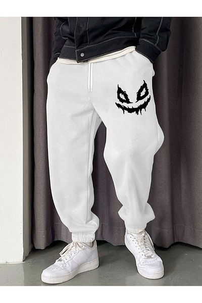 Mythologie Dark Face Sweatpants Jogger - Λευκό εμπριμέ λαστιχένιο πόδι ψηλόμεσο χειμώνα