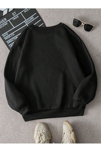 MODARİCH Hanorac gros de iarnă Everyday Things - Gâtul turn oversize cu imprimeu negru