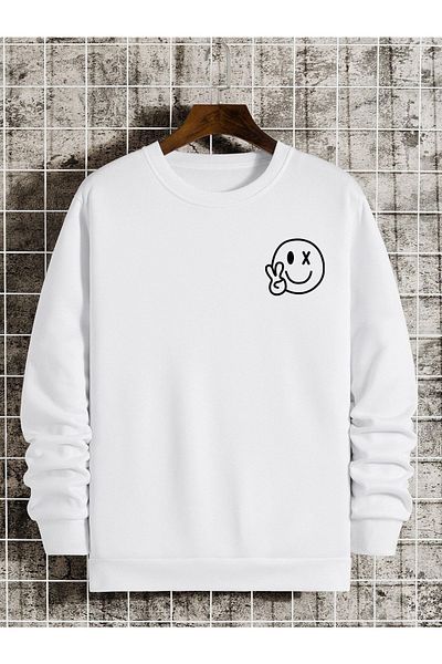 MODARİCH Hanorac alb gros Go Forward - Gât crew oversize imprimat