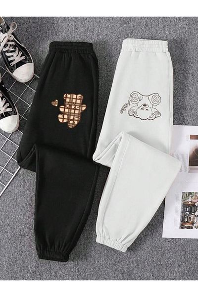 Mythologie Ψηλόμεσο Jogger Sweatpants 2 Pack - Ασπρόμαυρο εμπριμέ λαστιχένιο πόδι χειμώνα
