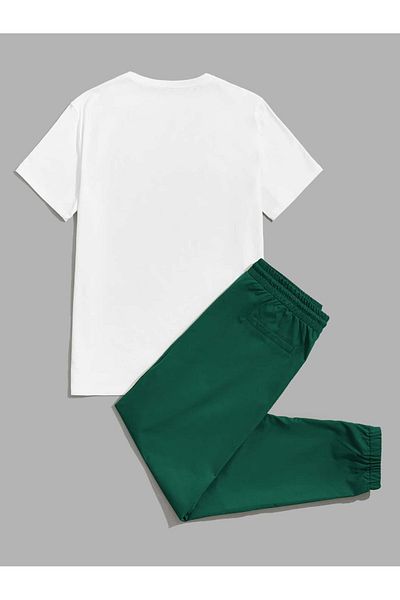 Mythologie Evertime White Jogger T-Shirt και Nefti Green Sweatpants - Oversize Crew Neck Set