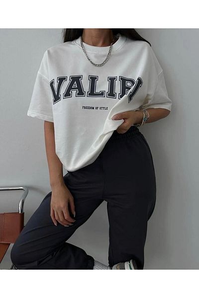 Mythologie Valiri T-shirt Sweatpants Jogger - Λευκό Μαύρο Σετ Φούτερ με στάμπα Oversize Crew Neck