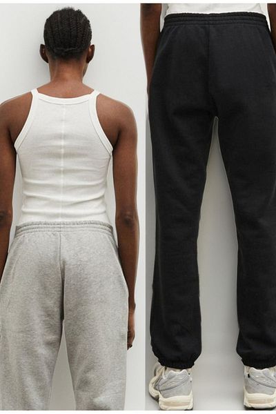 Mythologie 2-Pece Basic Straight Sweatpants Jogger - Black Grey Rubber Leg High Waist Summer