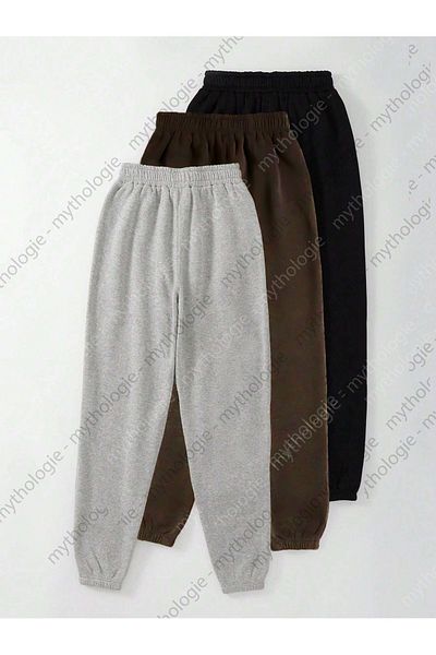 Mythologie 3-pack America Cities Printed Jogger Sweatpants - Μαύρο καφέ γκρι λαστιχένιο πόδι ψηλόμεσο