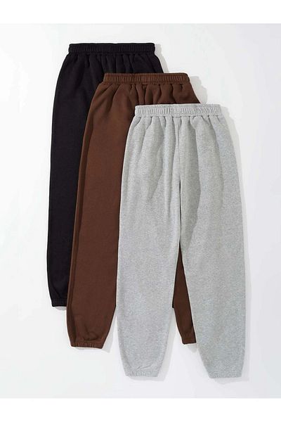 Mythologie 3-Pecece California Tennis Printed Jogger Sweatpants - Γκρι καφέ μαύρο ελαστικό πόδι κανονική μέση