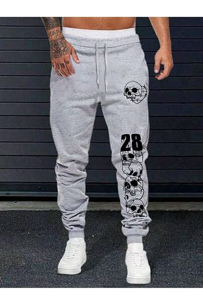 Mythologie 28 Skull Sweatpants Jogger - Γκρι εμπριμέ λαστιχένιο πόδι ψηλόμεσο χειμώνα