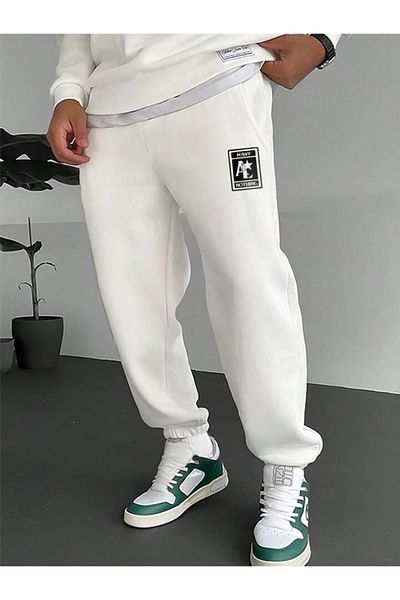 Mythologie Many Nothing Sweatpants Jogger - Λευκό εμπριμέ λαστιχένιο πόδι ψηλόμεσο χειμώνα