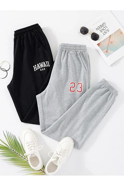 Mythologie Φούτερ Jogger 2-pack - Μαύρο και γκρι καουτσούκ με ψηλόμεσο καλοκαίρι