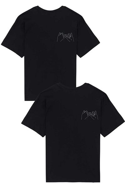 Mythologie Μπλουζάκι Best Friend Μαύρο με στάμπα Oversize Crew Neck Διπλό Lover Συνδυασμός 2 τεμαχίων