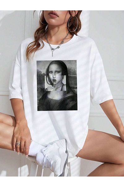 Mythologie Μπλουζάκι Monalisa Lollipop - Λευκό εμπριμέ κοντό μανίκι με λαιμόκοψη