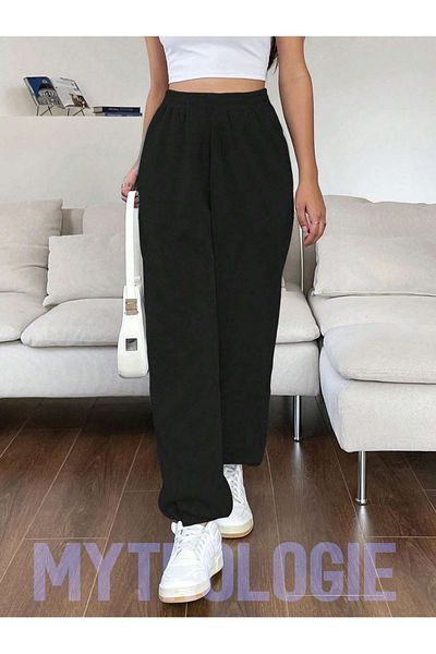 Mythologie Basic Unprinted Sweatpants Jogger - Μαύρο λαστιχένιο πόδι ψηλόμεσο χειμώνα