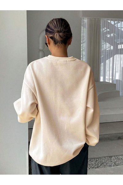 MODARİCH Φούτερ Destiny Enrich - Μπεζ στάμπα Oversize Raised Crew Neck