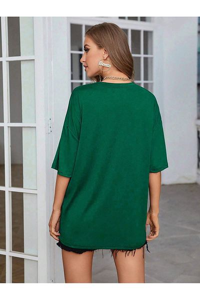 Mythologie Μπλουζάκι New York Follow - Nefti Green Printed Oversize Crew Neck με κοντό μανίκι