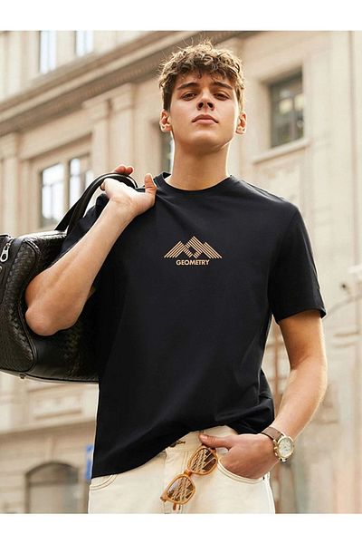 Mythologie Μπλουζάκι Geometry - Μαύρο, εμπριμέ, Oversize, Crew Neck, Κοντό μανίκι