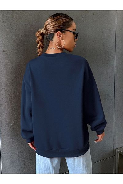 MODARİCH Φούτερ California West Coast - Μπλε Navy printed Oversize Ribbed Crew Neck