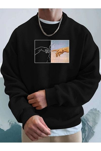 MODARİCH Φούτερ Creazionedi Adamo - Μαύρη στάμπα Oversize Ribbed Crew Neck