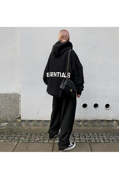 Mythologie Σετ φόρμας Essentials Flare Leg - Μαύρο φούτερ Jogger με κουκούλα