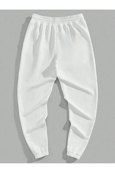 Mythologie King Text Figure Sweatpants Jogger - White Printed Elastic Leg High Waist