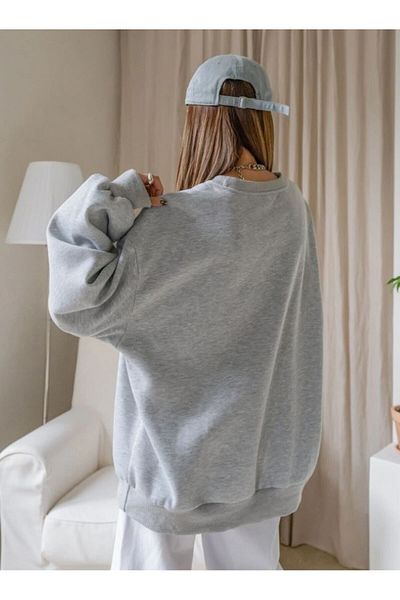 MODARİCH Γκρι χοντρό φούτερ - Oversize Ruffled Crew Neck