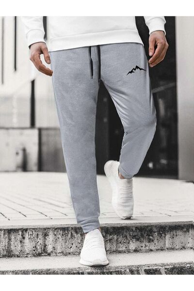 Mythologie Mountain Silhouette Sweatpants Jogger - Gray Printed Elastic Leg High Waist