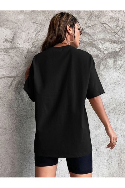 Mythologie Unprinted Plain T-Shirt - Μαύρο Oversize Crew λαιμόκοψη κοντό μανίκι