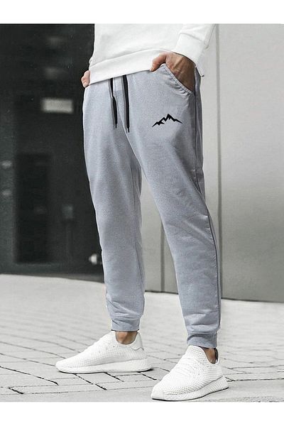 Mythologie Mountain Silhouette Sweatpants Jogger - Γκρι εμπριμέ λαστιχένιο πόδι ψηλόμεσο χειμώνα