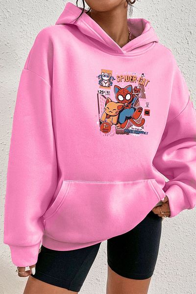 MODARİCH Φούτερ Spider Cat - Φούτερ με ροζ στάμπα Oversize