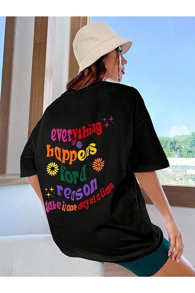 Mythologie Μπλουζάκι Everything - Μαύρο, εμπριμέ, Oversize, Crew Neck, Κοντό μανίκι