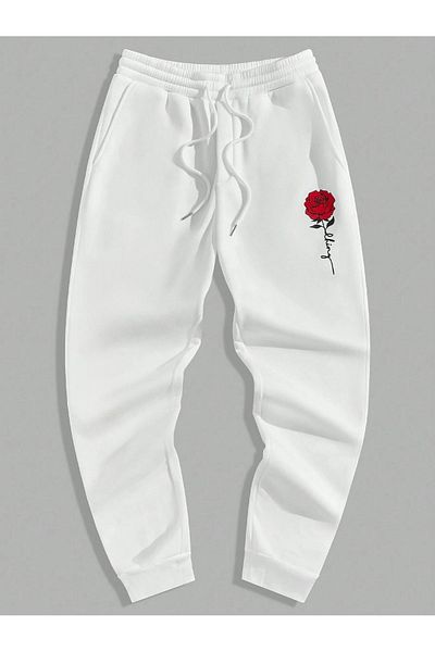 Mythologie Pantaloni de sport Rose Jogger - Iarnă cu talie înaltă cu picior din cauciuc imprimat alb