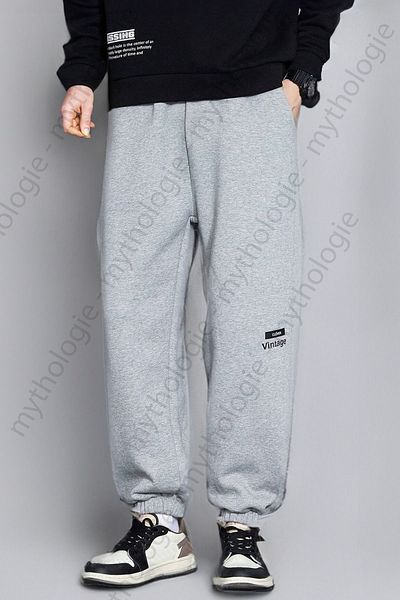 Mythologie Vintage Minimal Sweatpants Jogger - Γκρι εμπριμέ ψηλόμεσο χειμερινό λαστιχένιο πόδι