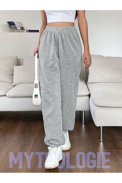 Mythologie Basic Unprinted Sweatpants Jogger - Γκρι λαστιχένιο πόδι ψηλόμεσο χειμώνα