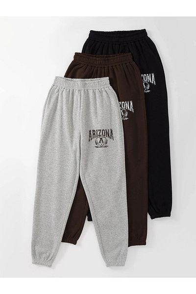 Mythologie 3-συσκευασία Arizona printed Jogger Sweatpants - Μαύρο γκρι και καφέ λαστιχένιο πόδι ψηλόμεσο καλοκαίρι