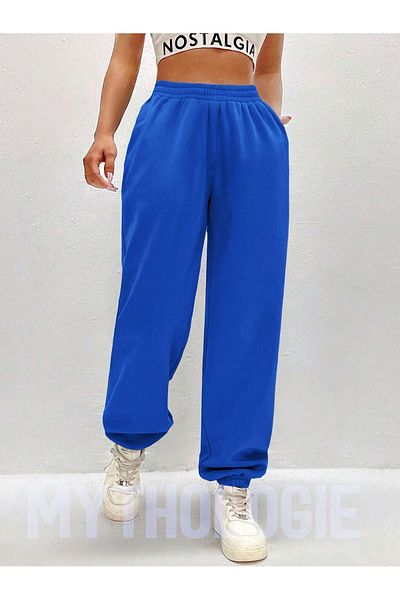 Mythologie Basic Unprinted Sweatpants Jogger - Sax Blue Rubber Leg ψηλόμεσο χειμώνα