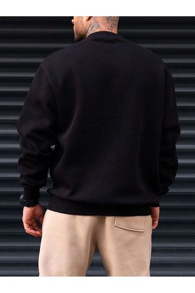 MODARİCH Nota muzicală? Hanorac - Negru Imprimat Oversize Raster Crew Deck