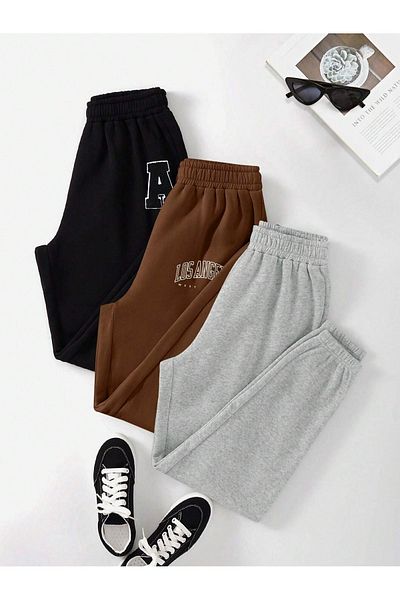 Mythologie 3-Pece A Los Angeles Printed Jogger Sweatpants - Μαύρο καφέ γκρι λαστιχένιο πόδι ψηλόμεσο καλοκαίρι