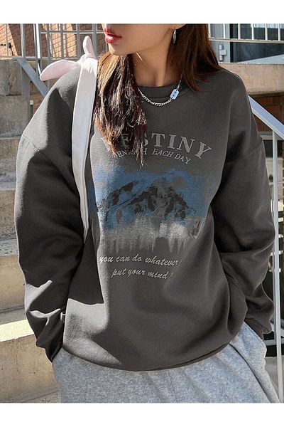 MODARİCH Φούτερ Destiny Enrich Oversize Smoked Crew Neck με στάμπα