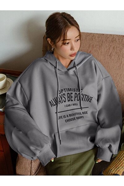 MODARİCH Uvek budi pozitivan dukserica - dimljena majica sa kapuljačom sa šir...