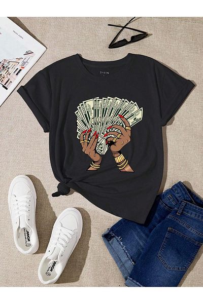 Mythologie Money T-Shirt - Μαύρο εμπριμέ κοντό μανίκι με λαιμόκοψη