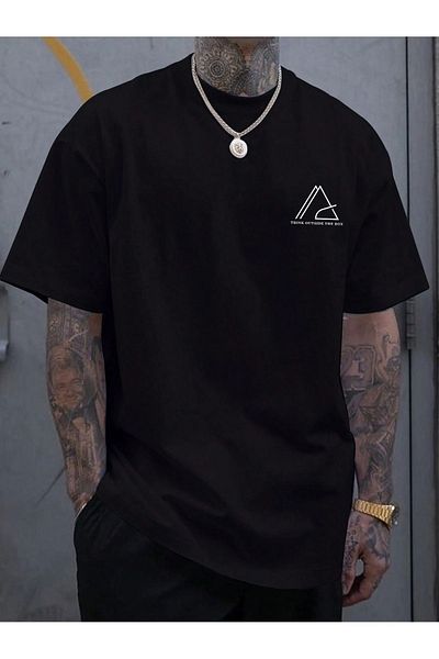 Mythologie T-Shirt με λογότυπο Triangle - Μαύρο εμπριμέ κοντό μανίκι με λαιμόκοψη