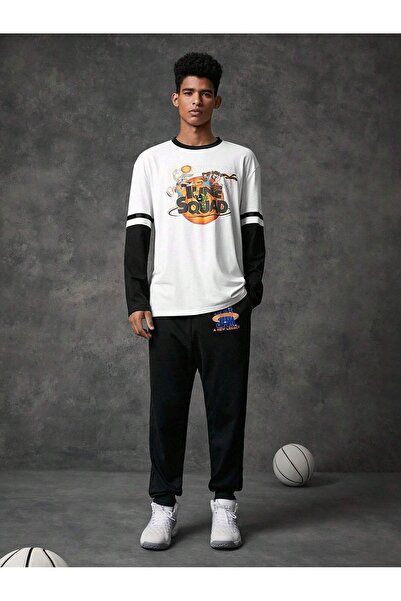 Mythologie 2 Πακέτα Space Jam Sweatpants Jogger - Μαύρο εμπριμέ λαστιχένιο πόδι ψηλόμεσο